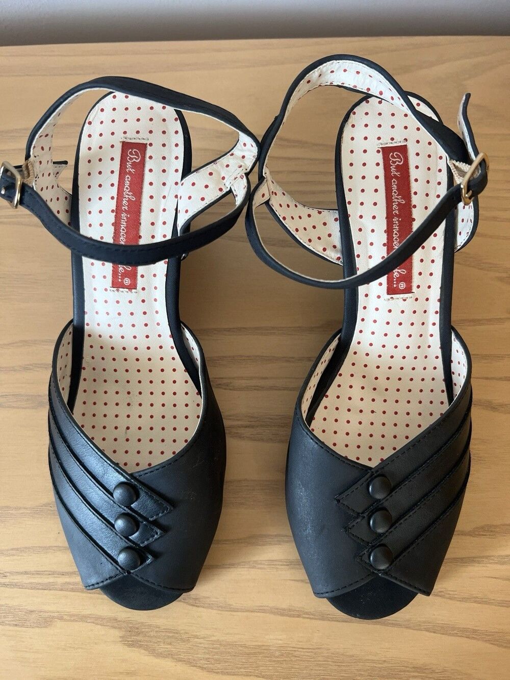 B.A.I.T. Footwear Black Peep Wedge Sandals Heels But Another Innocent Tale 8.5 - Picture 2 of 5